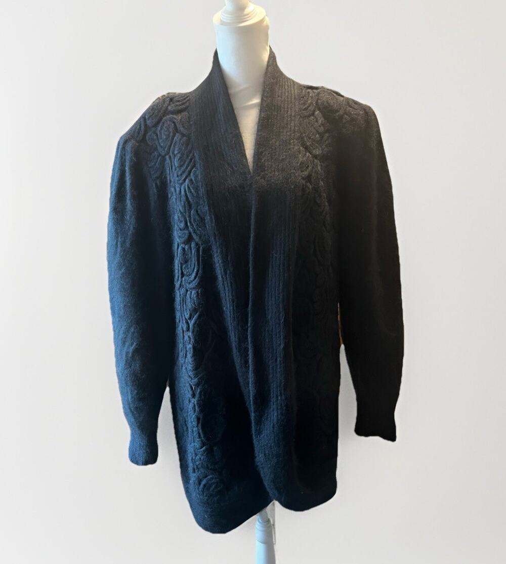 Vintage 80s Oversized Angora Lambswool Black Cardigan Sweater